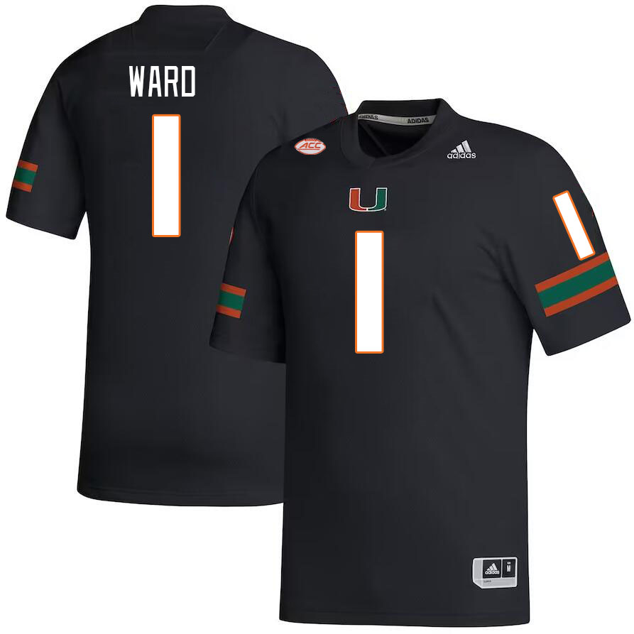 Men #1 Cam Ward Miami Hurricanes College Football Jerseys Stitched-Black